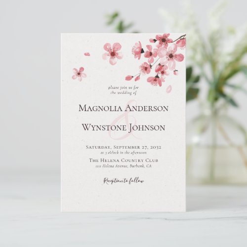 Cherry Blossom Floral Ampersand Wedding Invitation