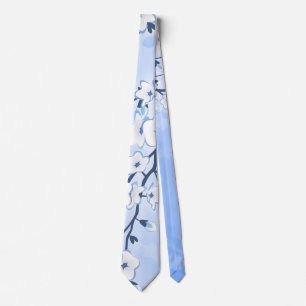 Cherry Blossom Floral Asia Blue White Tie