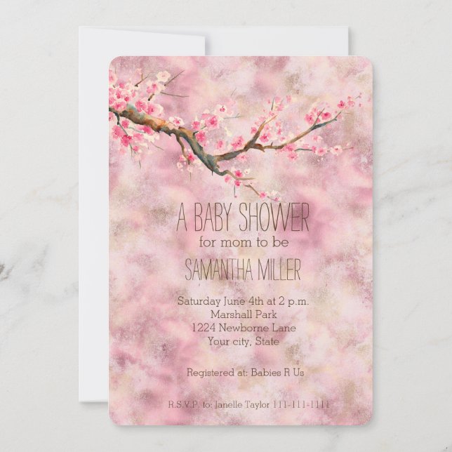 Cherry Blossom Floral Baby Shower Invitation (Back)