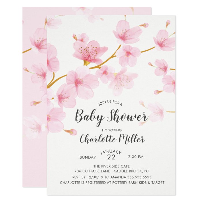 cherry blossom baby shower invitations