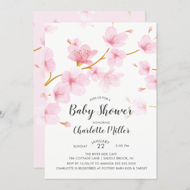 Cherry Blossom Floral Baby Shower Invitation (Front/Back)