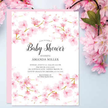 Cherry Blossom Floral Baby Shower Invitation by invitationstop at Zazzle