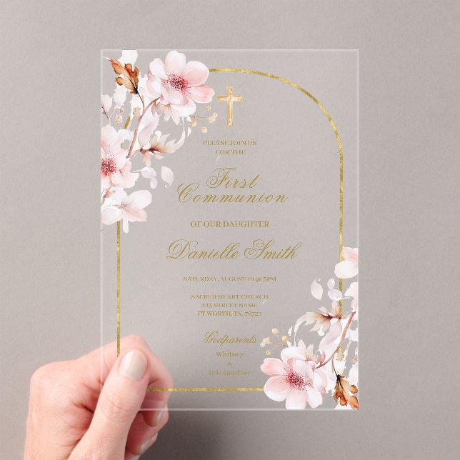 Cherry blossom Floral Baptism Acrylic Invitations (Insitu (Handheld))