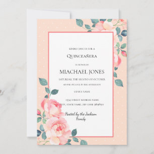 Cherry Blossom Floral Blush Gold Invitation
