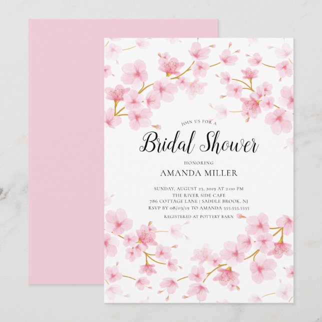 Cherry Blossom Floral Bridal Shower Invitation (Front/Back)
