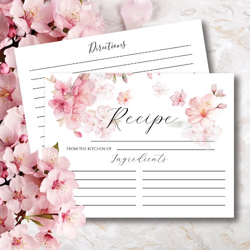 Cherry Blossom Floral Bridal Shower Recipe Card