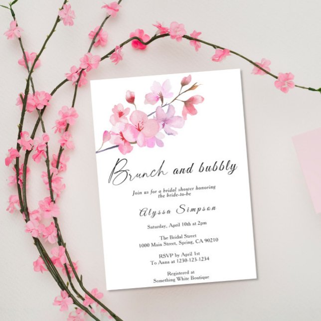 Cherry Blossom Floral Brunch and Bubbly Invitation (Creator Uploaded)