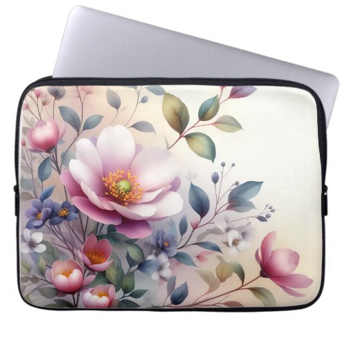 Cherry Blossom Floral Delight  in watercolor Laptop Sleeve