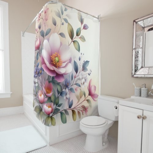 Cherry Blossom Floral Delight  in watercolor Shower Curtain
