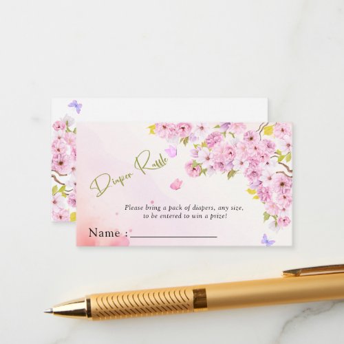  Cherry Blossom Floral Diaper Raffle Baby Shower Enclosure Card