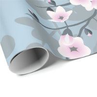 Cherry Blossom Floral Dusty Pink Dusty Blue Wrapping Paper