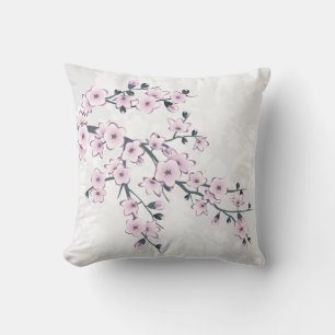 Cherry Blossom Floral Dusty Pink White Throw Pillow