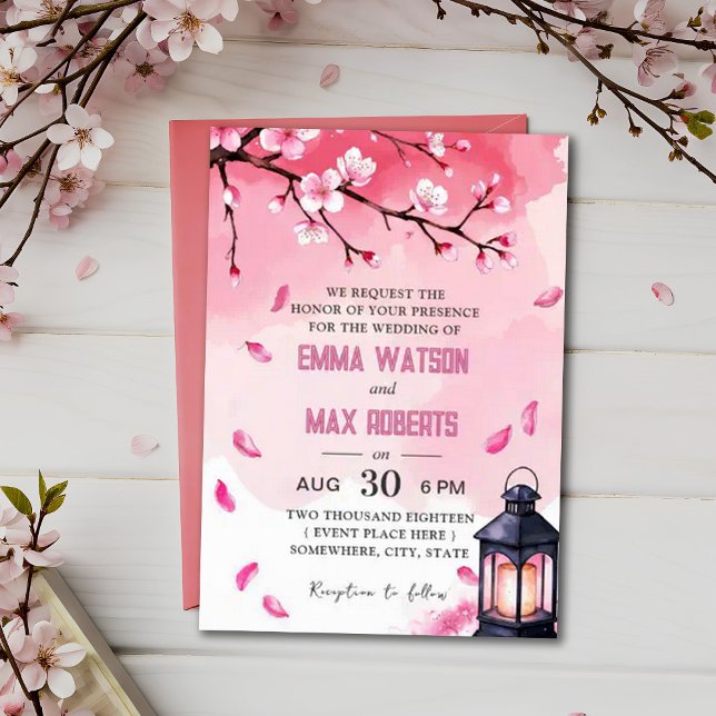 Cherry Blossom Floral Elegant Spring Pink  Wedding Invitation (Creator Uploaded)