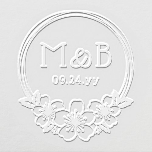 Cherry Blossom Floral Monogram Wedding Custom Embosser