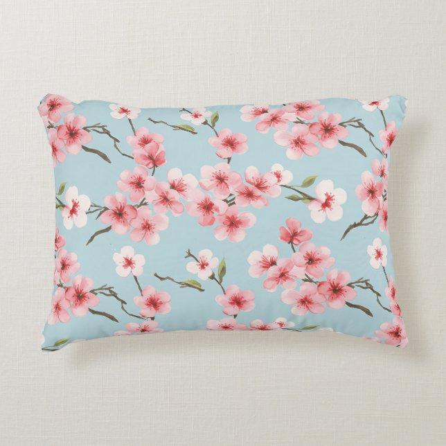 Cherry Blossom Floral Pattern Accent Pillow (Front)