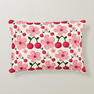 Cherry Blossom Floral Pattern, Pink Flowers Accent Pillow