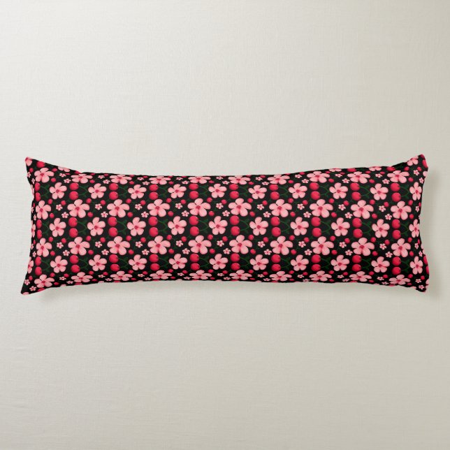 Cherry Blossom Floral Pattern, Pink Flowers  Body Pillow (Front)