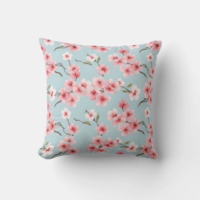 Cherry Blossom Floral Pattern Throw Pillow (Front)