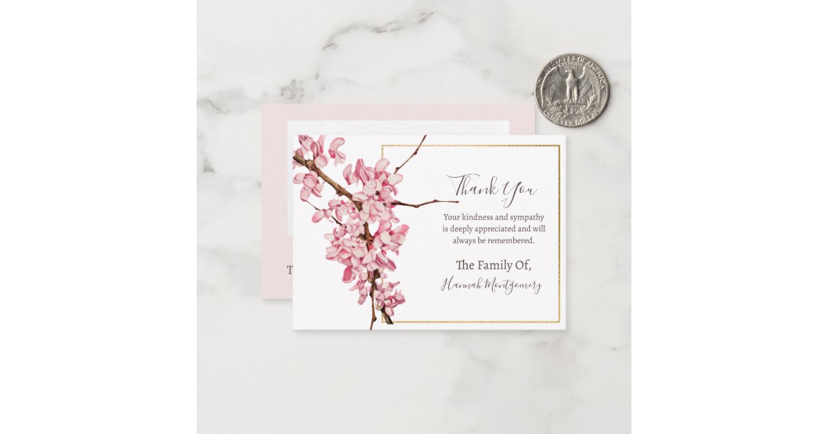 Cherry Blossom Floral Photo Sympathy Funeral Card | Zazzle