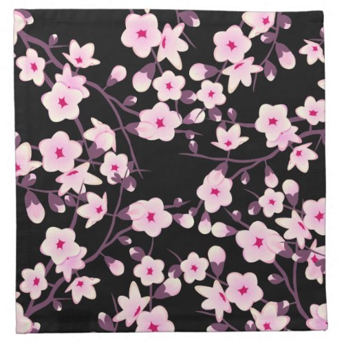 Cherry Blossom Floral Pink Black Napkin