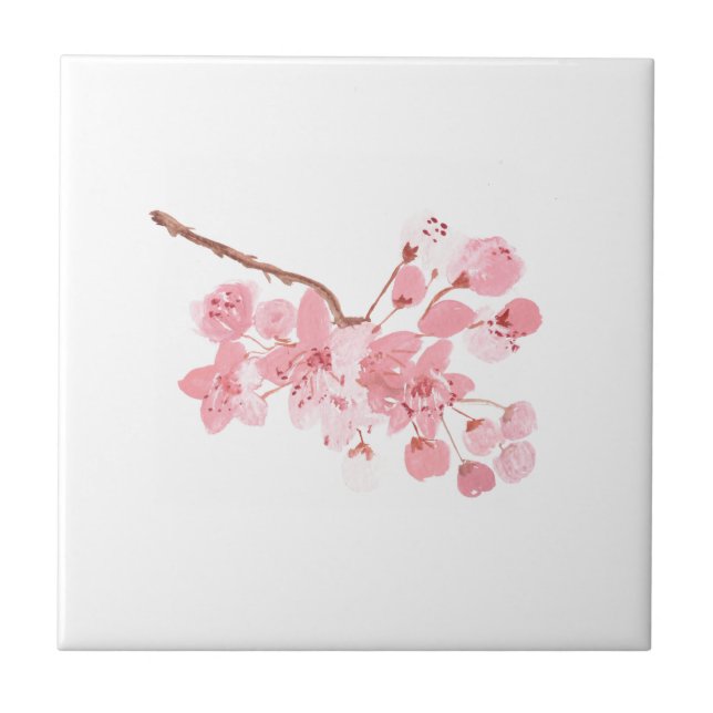 Cherry blossom Floral Pink Rustic Chic Pretty Ceramic Tile (Front)