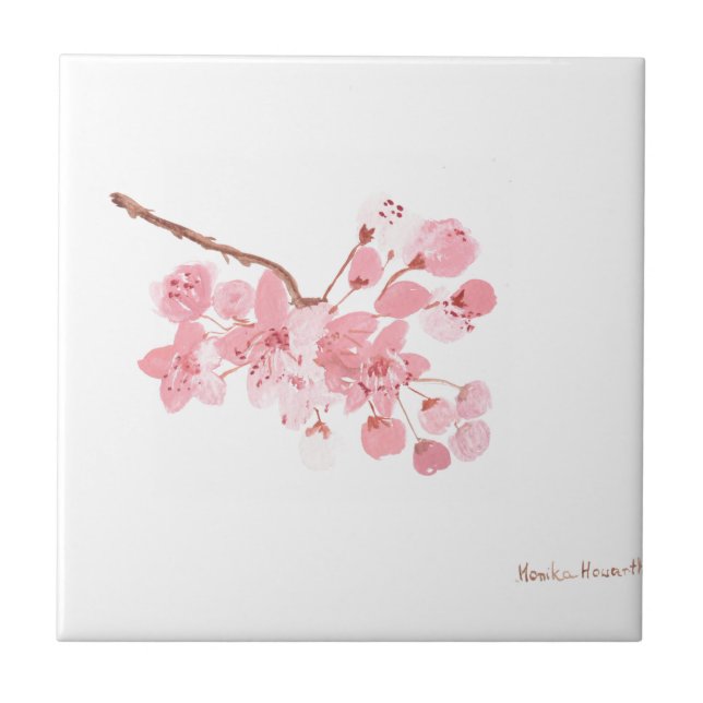 Cherry blossom Floral Pink Rustic Chic Pretty Tile (Front)
