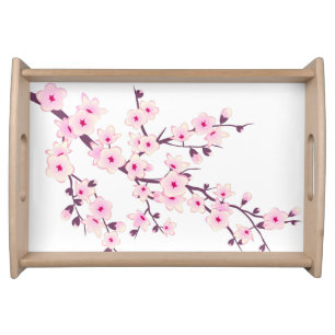 Cherry Blossom Floral Pink White Choose Background Serving Tray