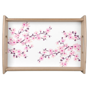 Cherry Blossom Floral Pink White Choose Background Serving Tray