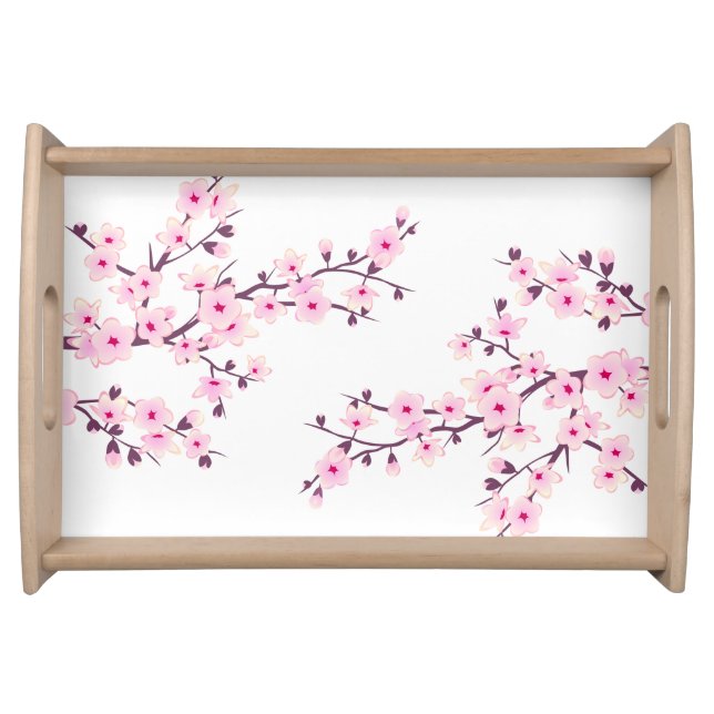 Cherry Blossom Floral Pink White Choose Background Serving Tray (Front)