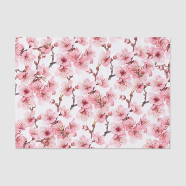 Cherry Blossom | Floral Pink White Tissue Paper (Front)