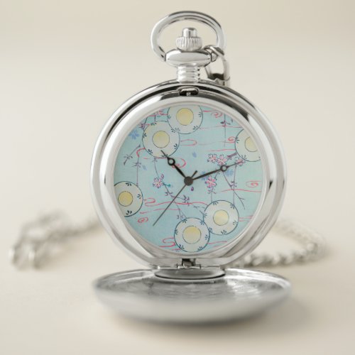 Cherry Blossom Floral Print Vintage Japanese Retro Pocket Watch