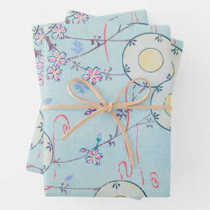 Cherry Blossom Floral Print Vintage Japanese Retro Wrapping Paper Sheets
