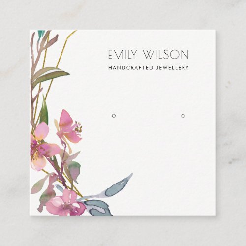CHERRY BLOSSOM FLORAL STUD EARRING DISPLAY LOGO SQUARE BUSINESS CARD