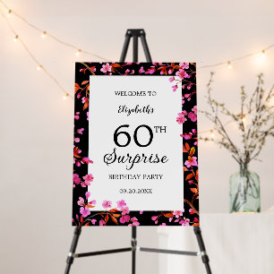 Cherry Blossom Floral Surprise Black Birthday  Foam Board