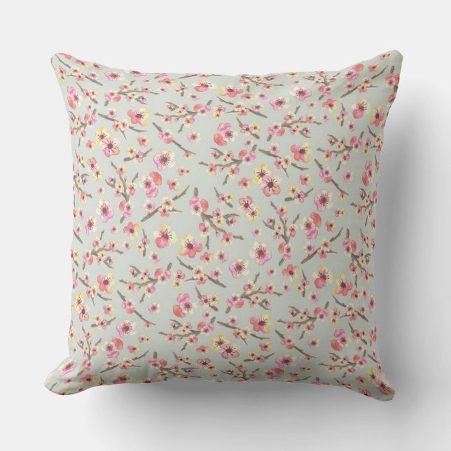 Cherry Blossom Floral Throw Pillow (Front)