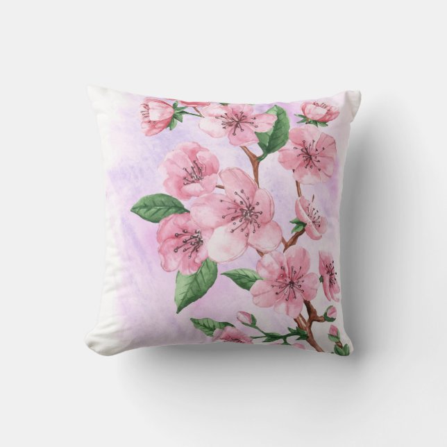 cherry blossom  floral throw pillow (Front)