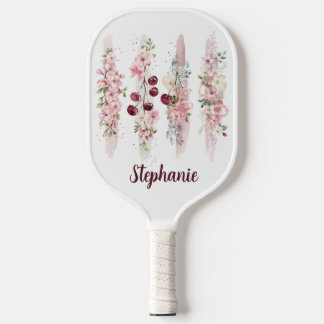 Cherry Blossom Floral Watercolor, Add Name Pickleball Paddle