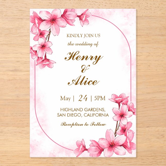 Cherry Blossom Floral Wedding Invitation (Front)