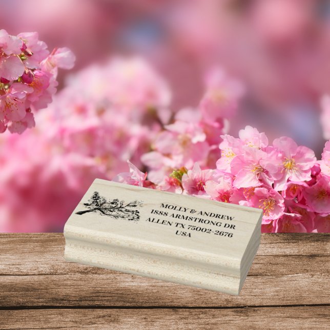 Cherry Blossom Floral Wedding Return Address Rubber Stamp (Creator Uploaded)