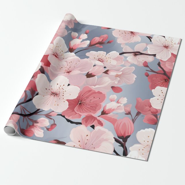 Cherry Blossom Floral Wrapping Paper (Unrolled)