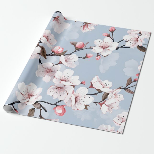 Cherry Blossom Floral Wrapping Paper (Unrolled)