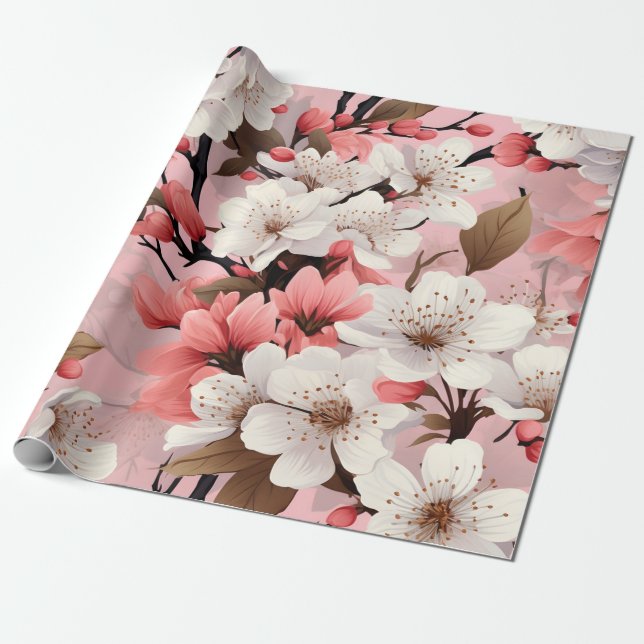 Cherry Blossom Floral Wrapping Paper (Unrolled)