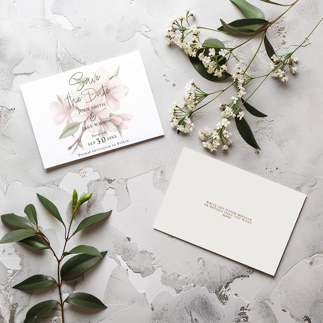 Cherry blossom flower background save the date (Pretty save the date with a watercolor style background of pretty pink cherry blossom)
