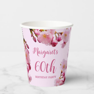 Cherry Blossom Flower Branches Pink 60th Birthday Paper Cups