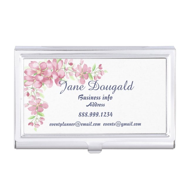 Cherry Blossom Flower Watercolor Art Custom  Business Card Case (Front)