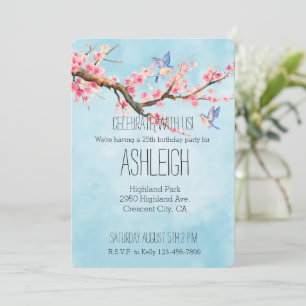 Cherry Blossom Flowers Birds Birthday Invitation