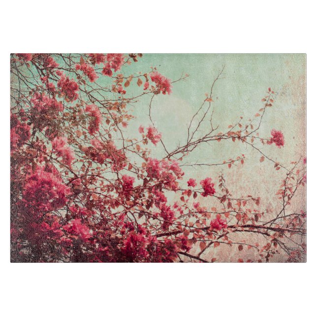 Cherry Blossom Flowers Floral Glass Cutting Board (Front)