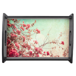 Cherry Blossom Flowers Floral Red Serving Tray