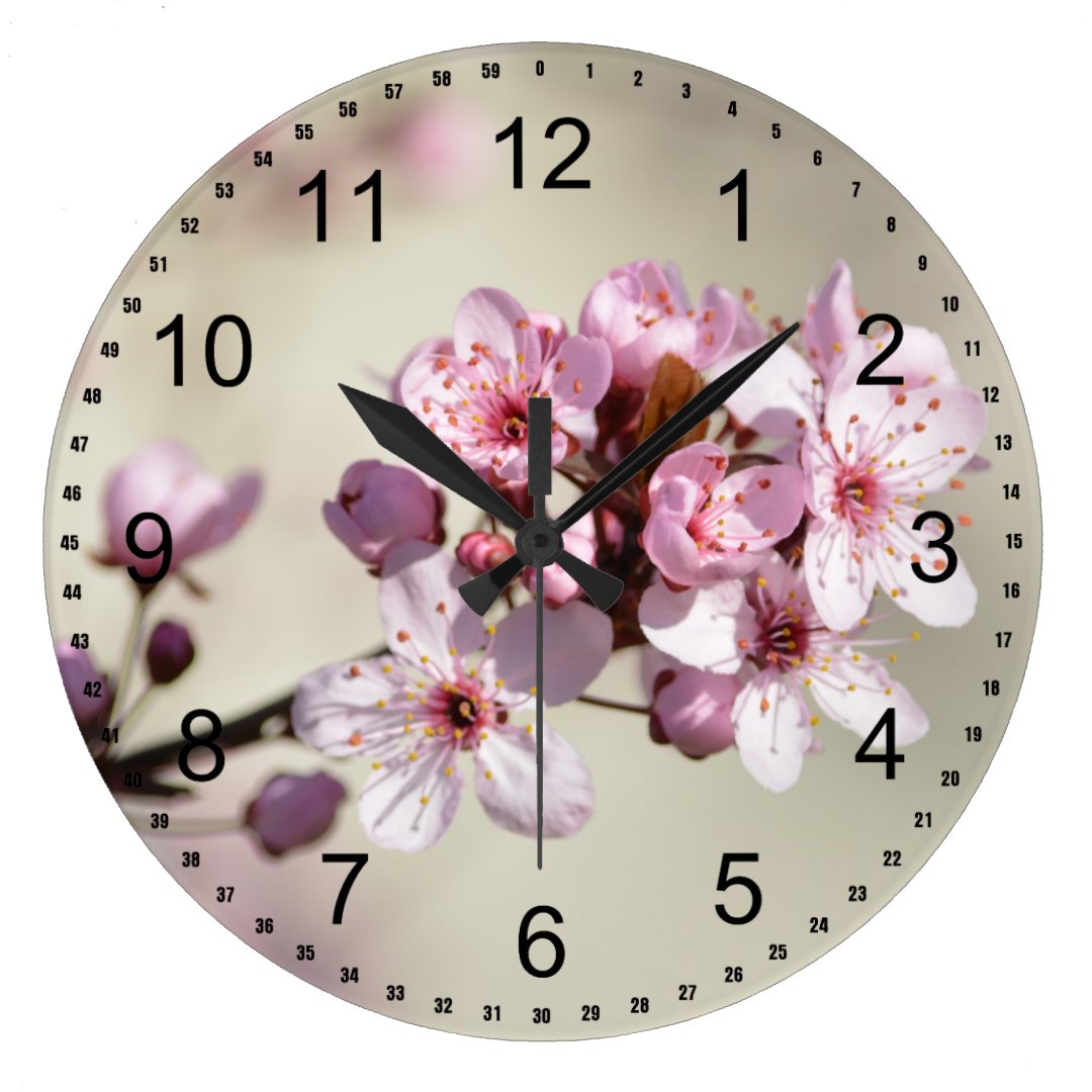 Cherry Blossom Flowers Large Clock | Zazzle