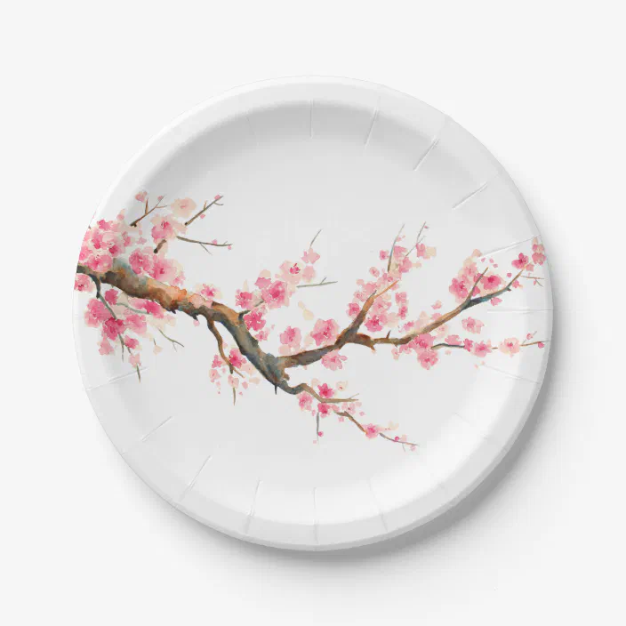 Cherry Blossom Flowers Paper Plates Zazzle Com